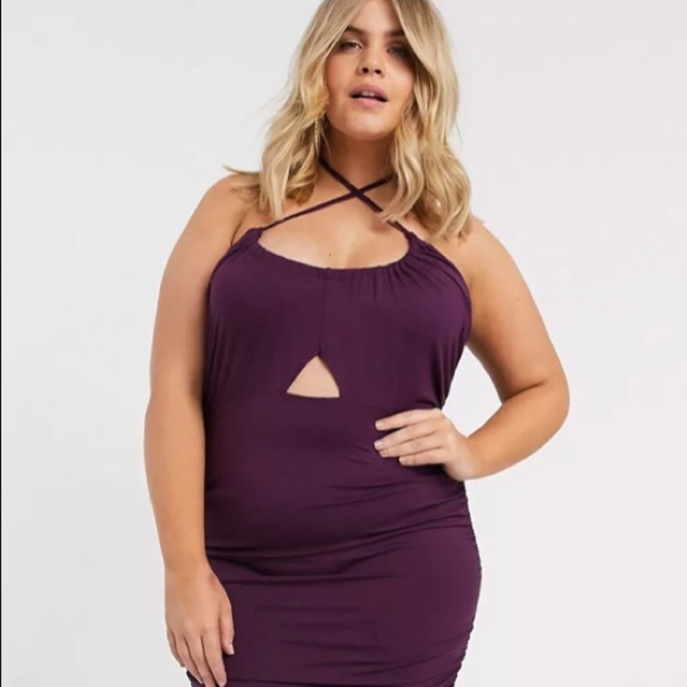 ASOS CURVE RUCHED MIDI DRESS WITH CUT OUT